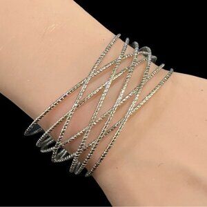 Silver-Tone Multi-Wire Cuff Bracelet With Textured Finish